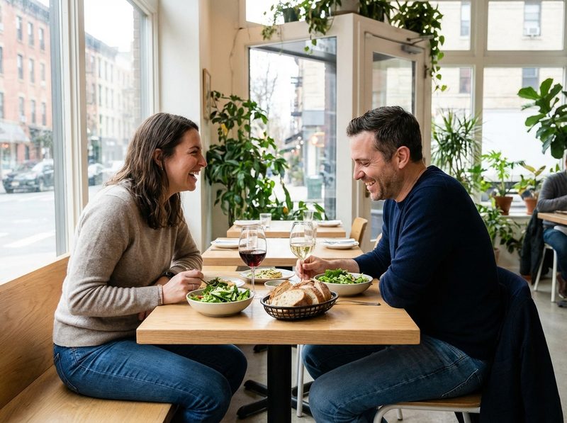 Couple enjoying a meal together at a restaurant